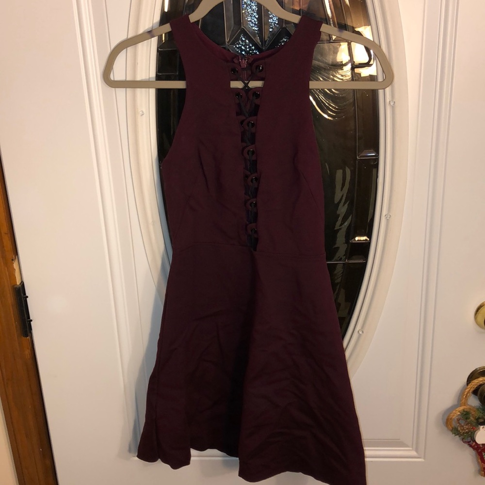 Burgundy high neck mini dress